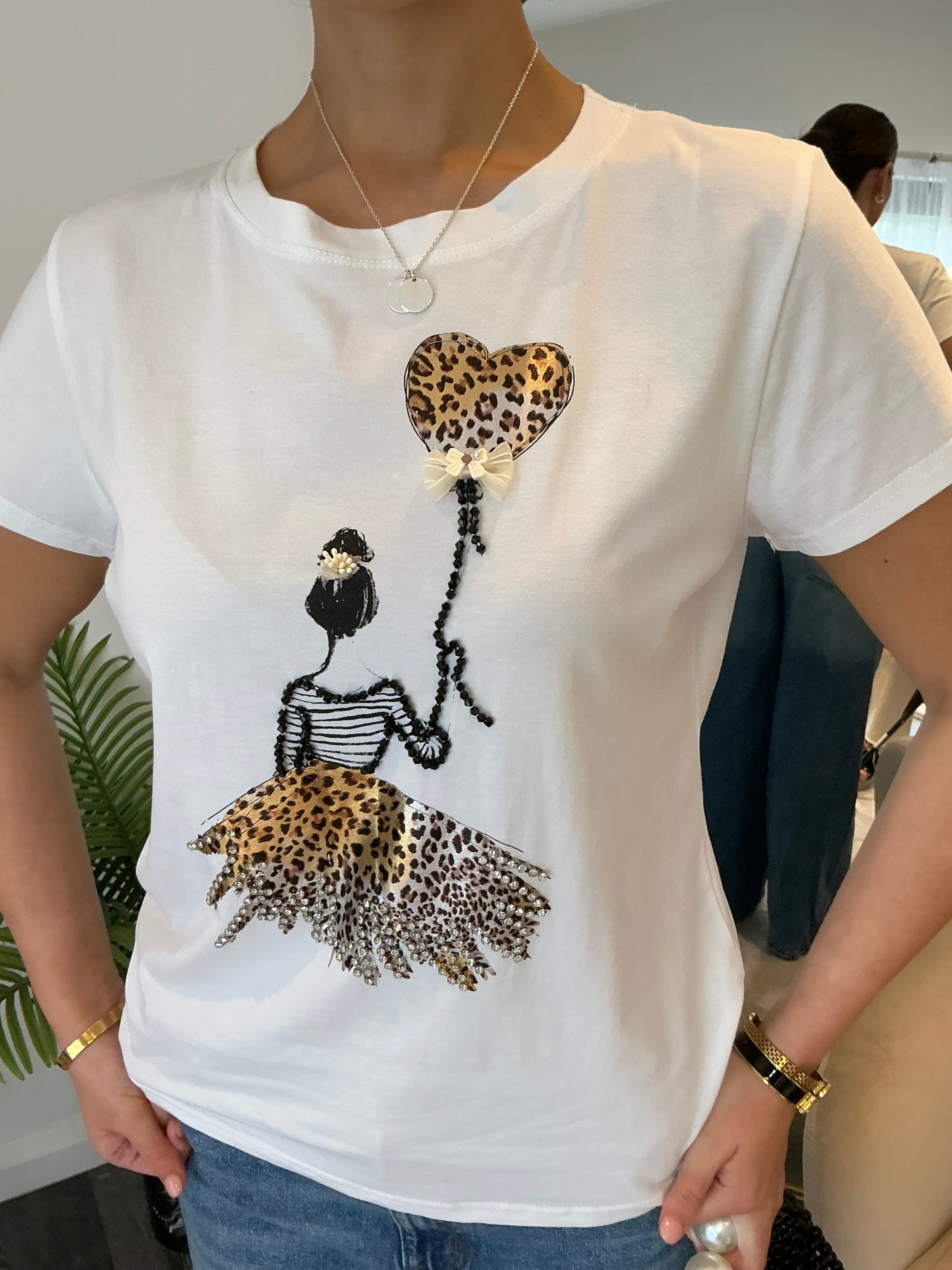 White “Amelie” Leopard Balloon T-shirt