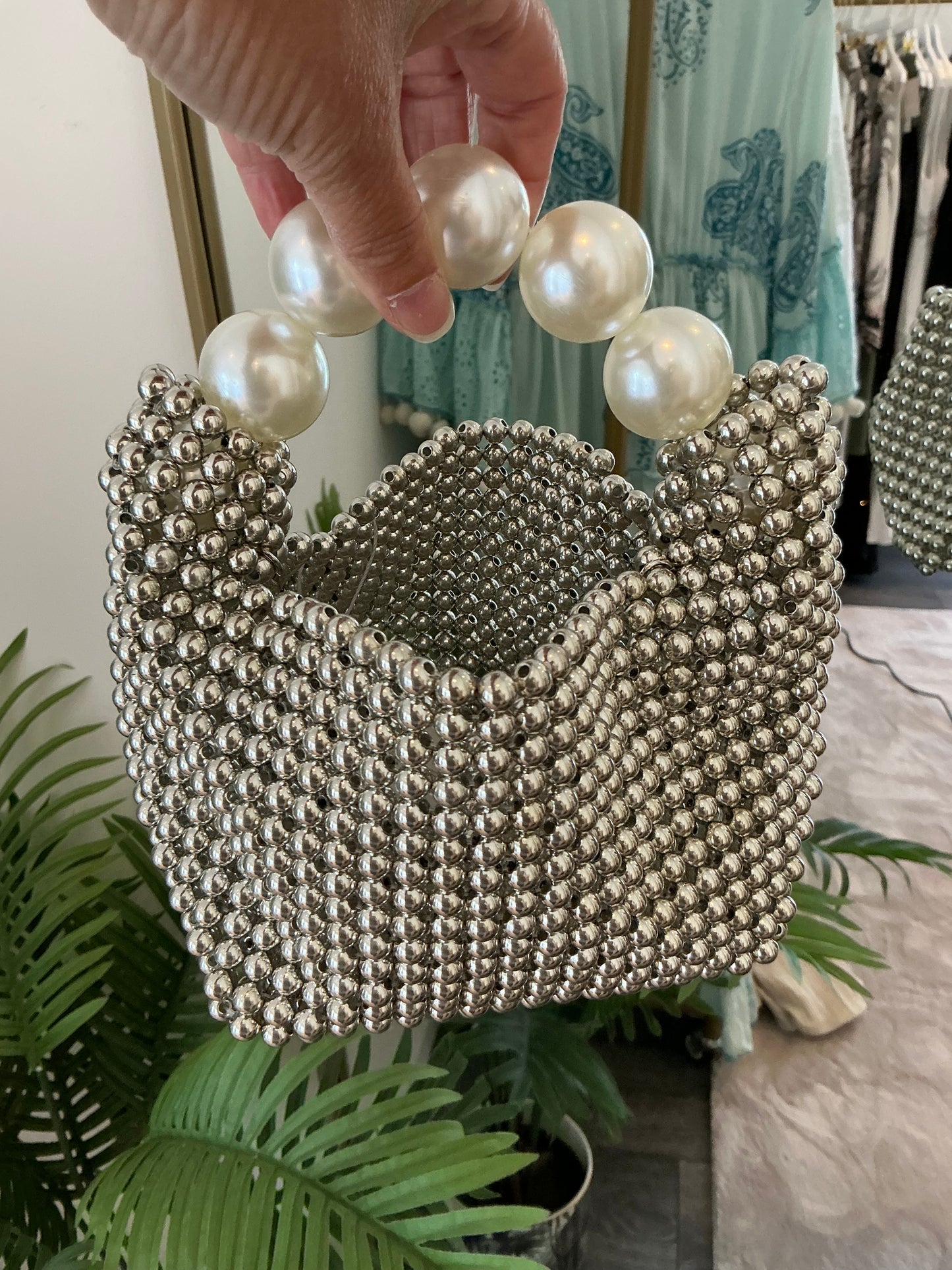 Silver Bead & Pearl Bag