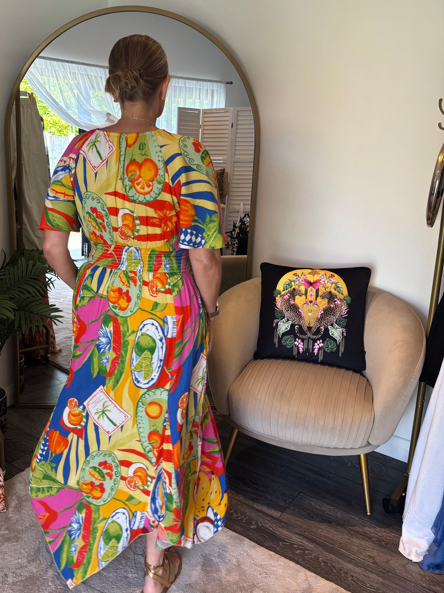 Blue Tropical Print Maxi Dress