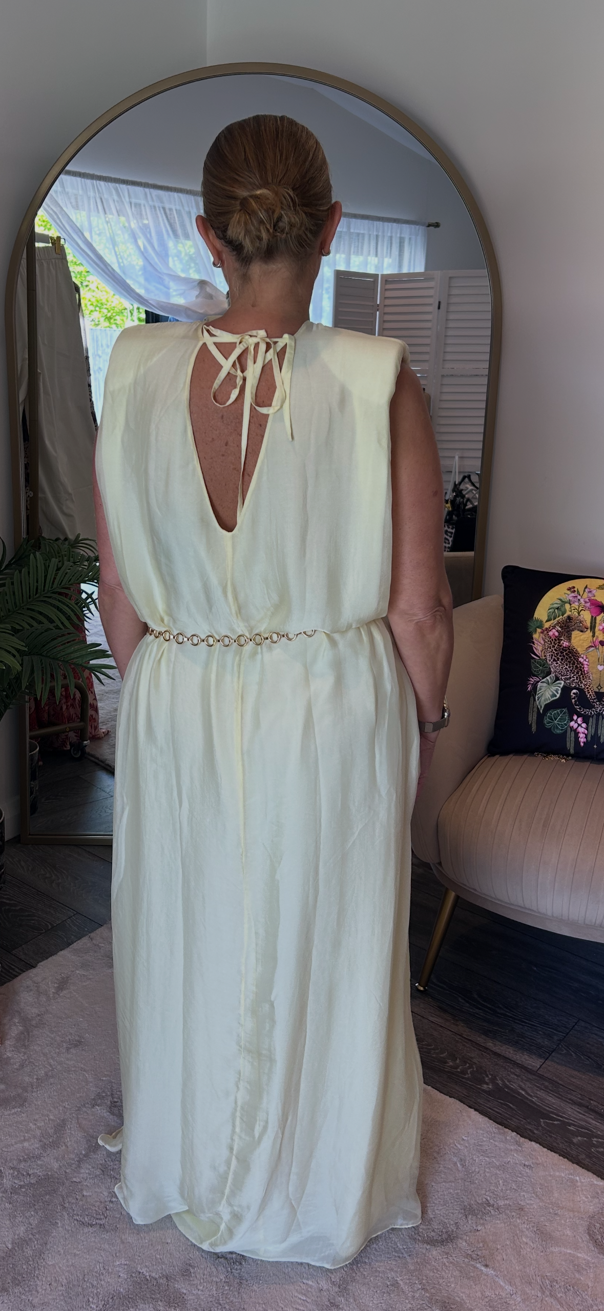 Lemon Shoulder Pad Silk Dress