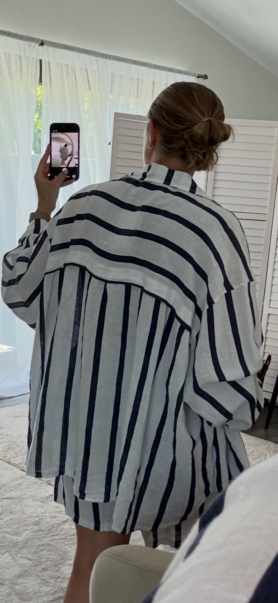 White & Navy”Lois” Linen Stripe Coord