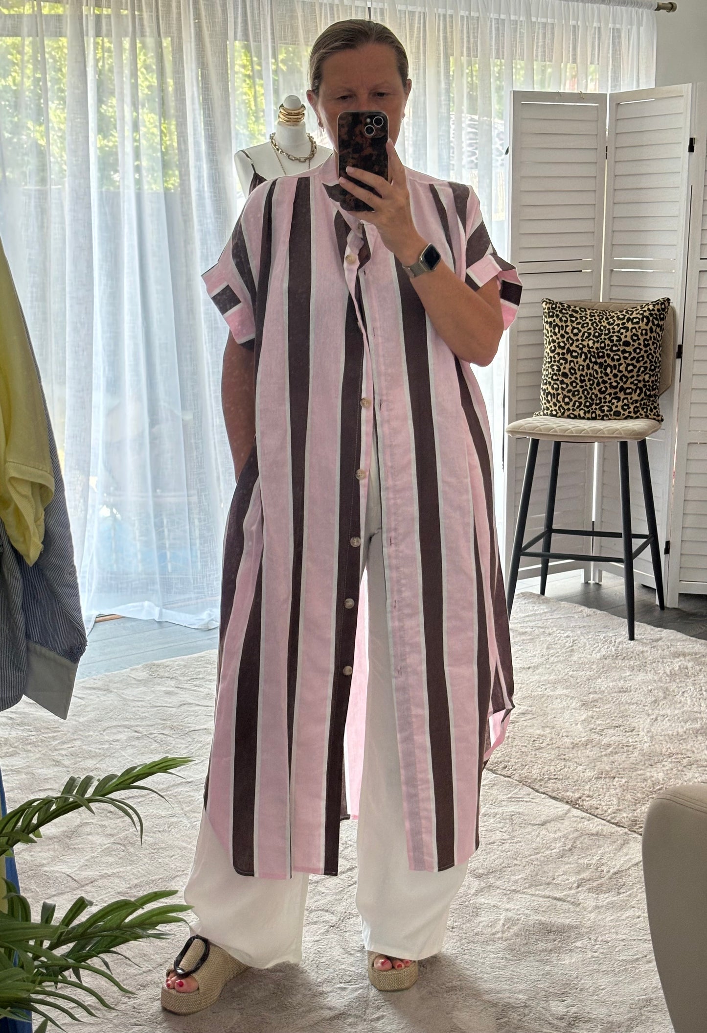Brown Stripe Shirt Dress