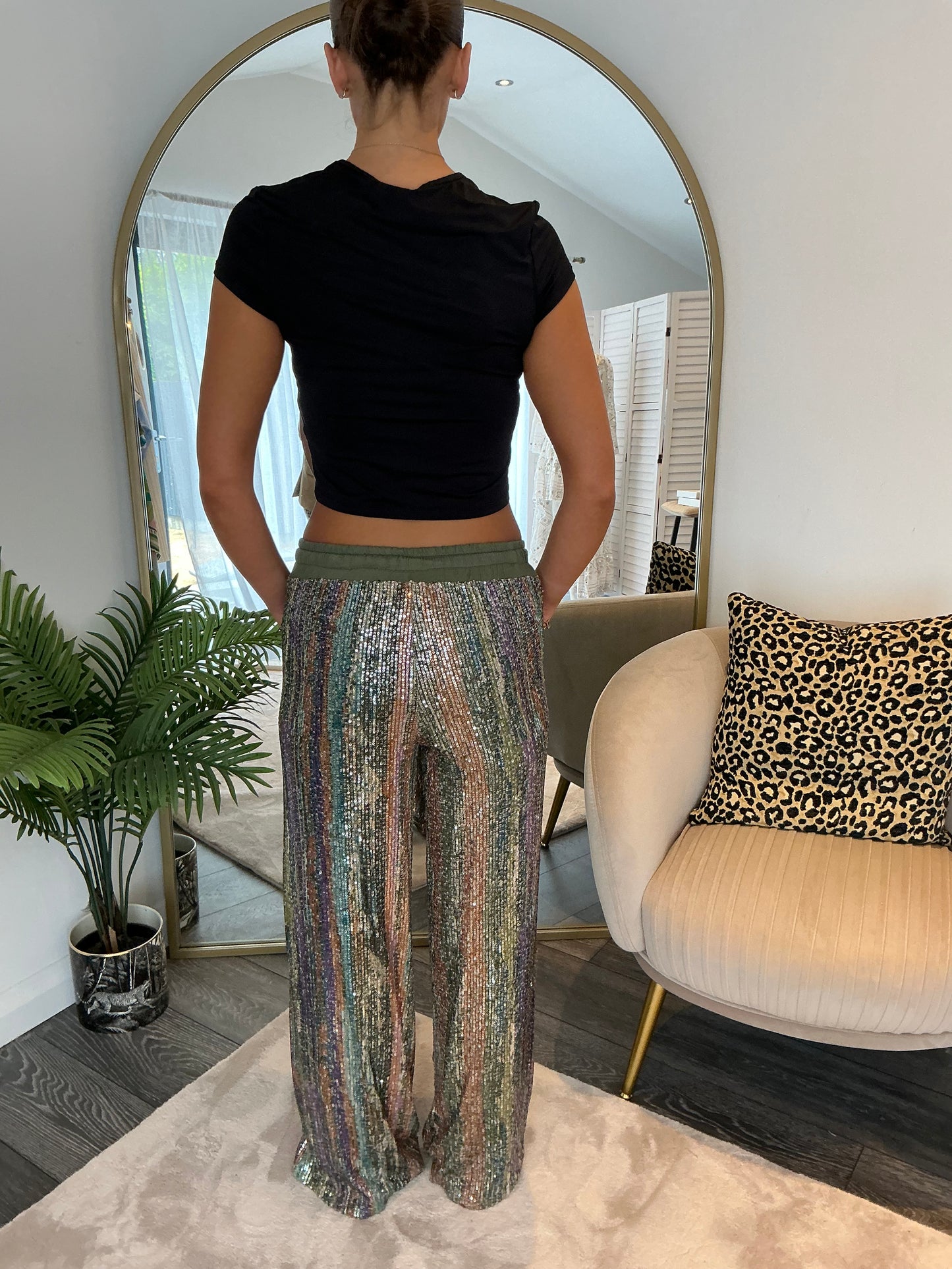 Khaki “Anais” Sequin Trousers