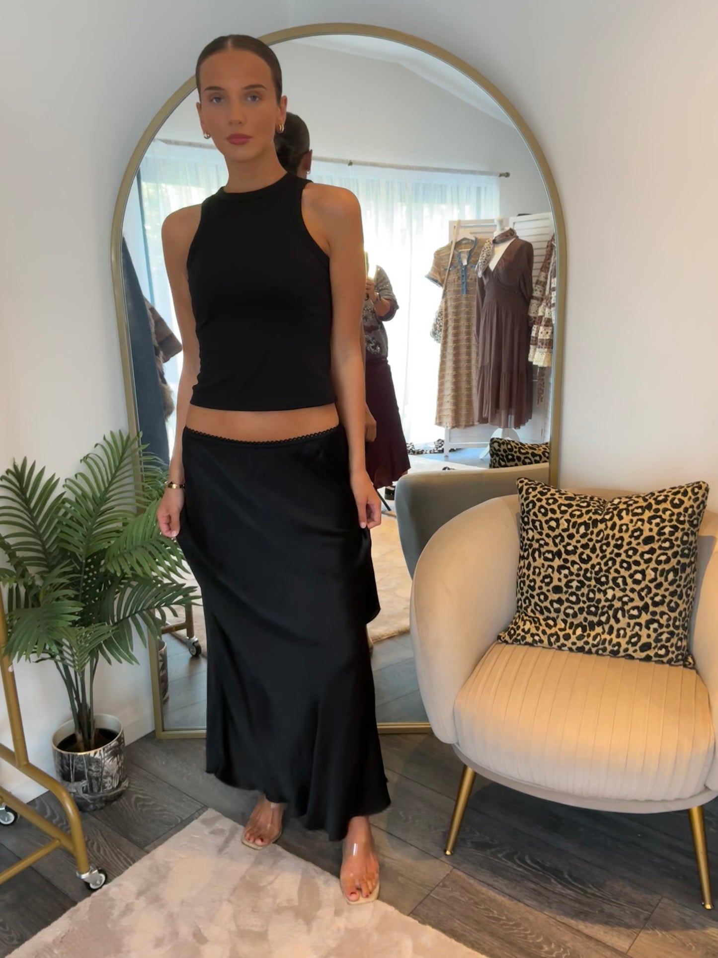Black “” Satin Bias Cut Maxi Skirt
