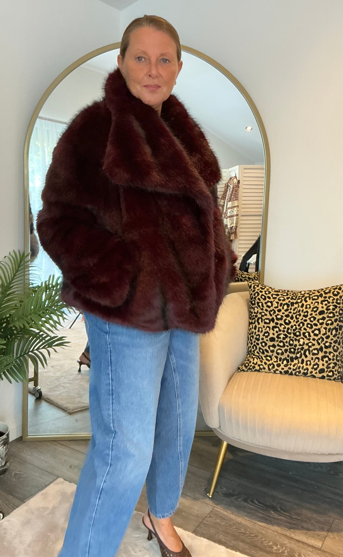 Dark Red “Camille” Faux Fur Jacket