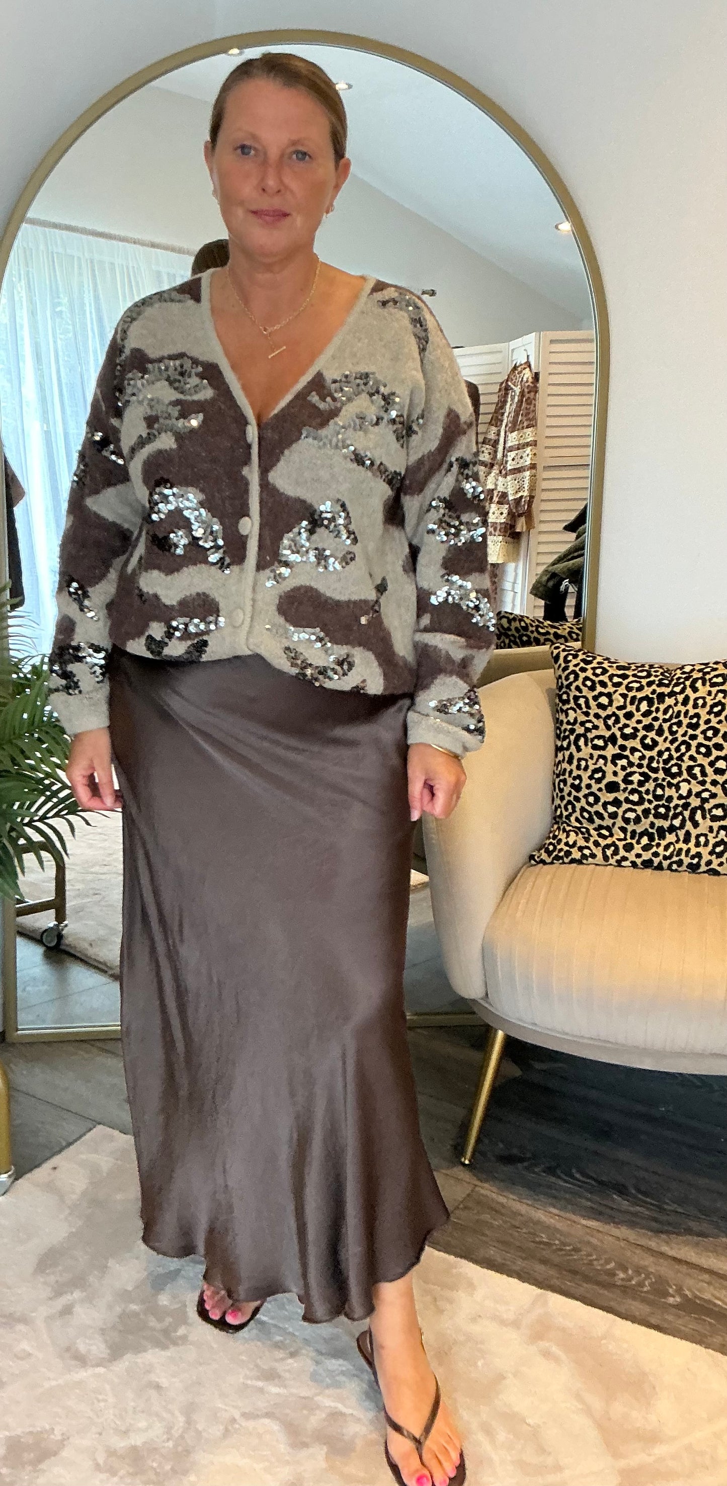 Chocolate”” Satin Bias Cut Maxi Skirt