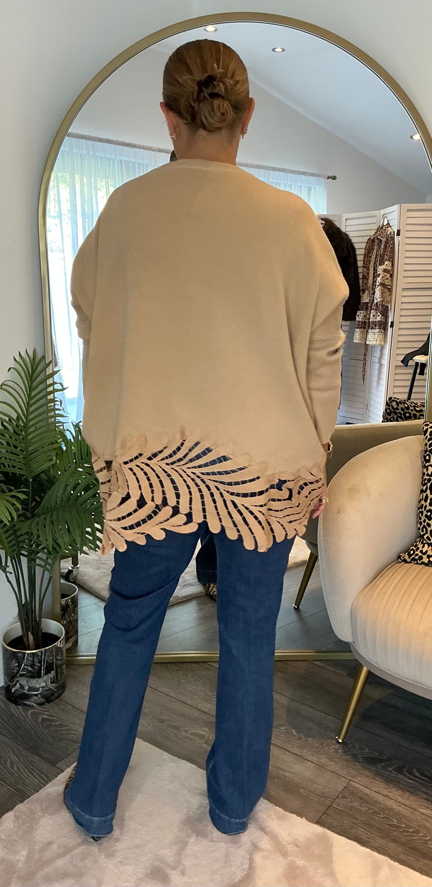 Camel “Emma” Feather Trim Jumper