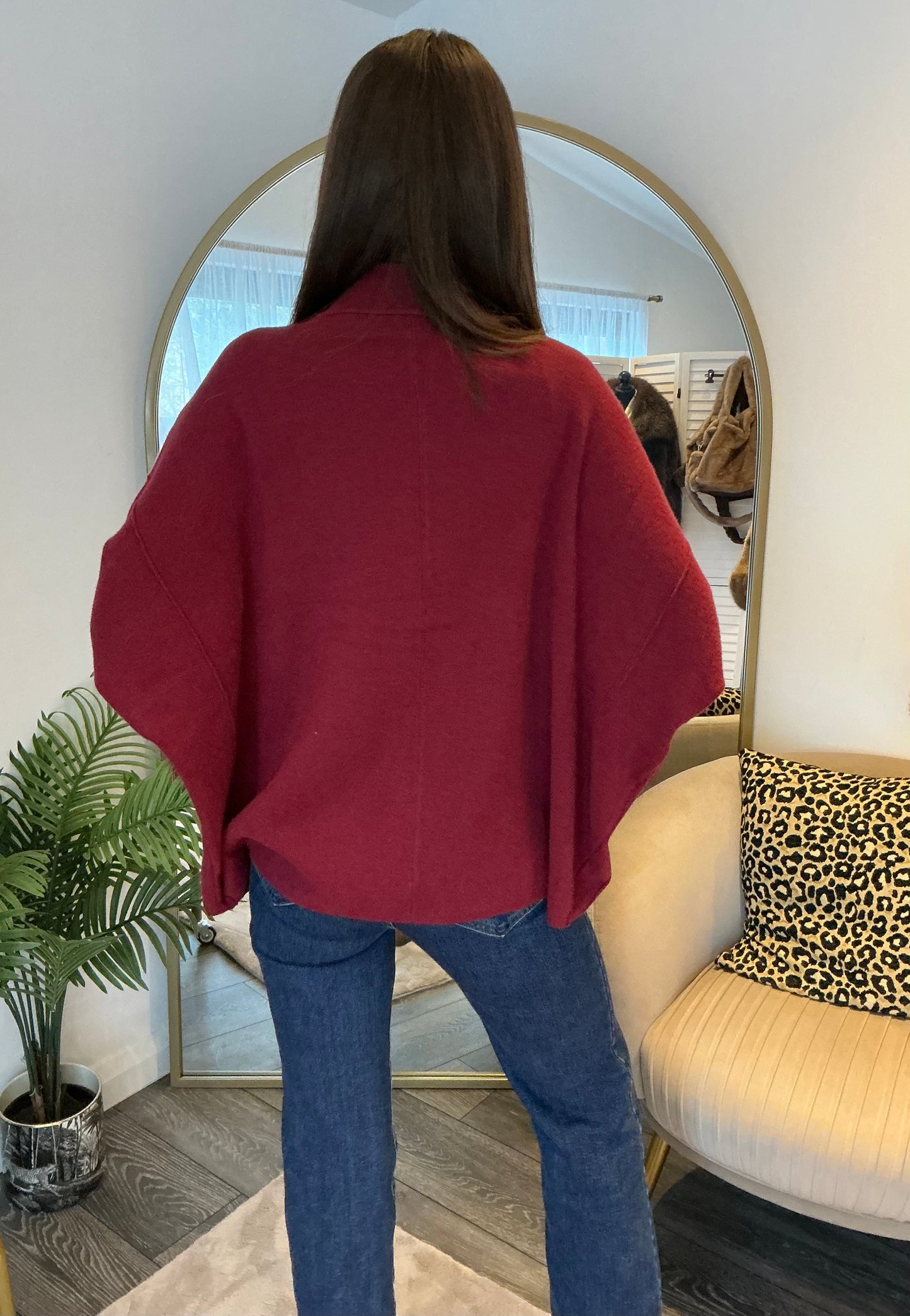 Red “Susie” Faux Fur Trim Cardi