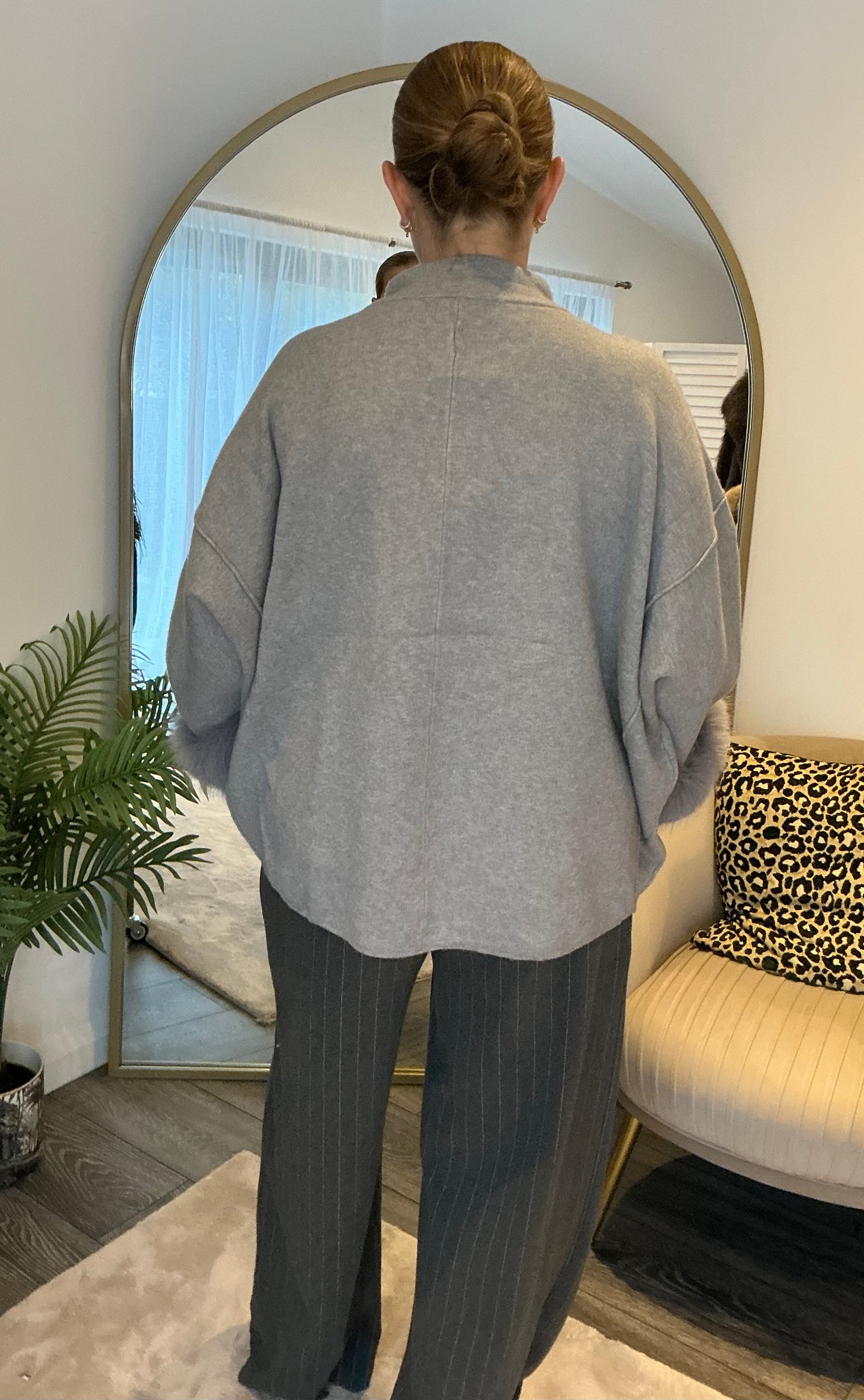 Grey “ Susie” Faux Trim Cardi