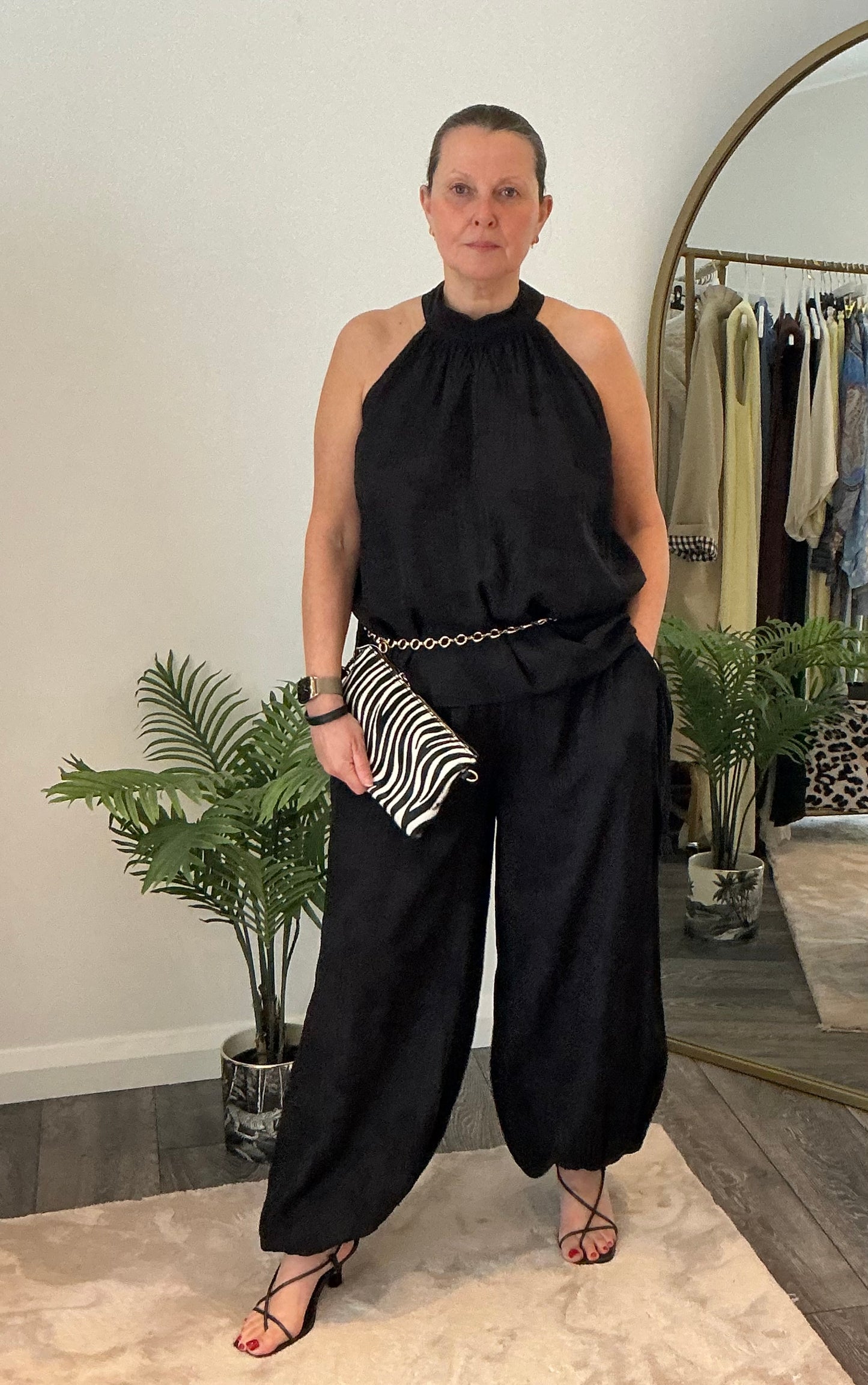 Black “Whitney” Assymetric Top & Trouser Coord
