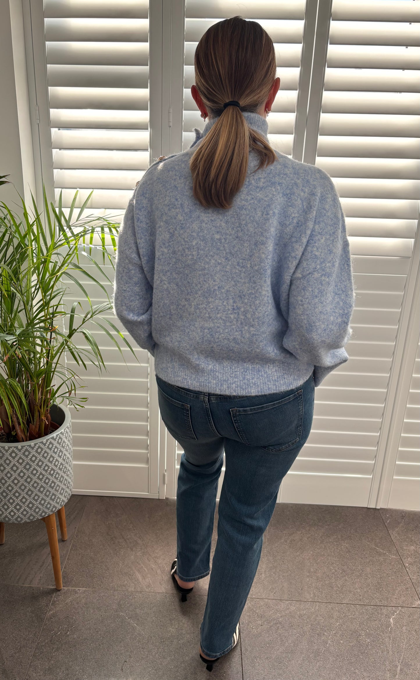Blue “Tanya” Funnel Neck Jumper