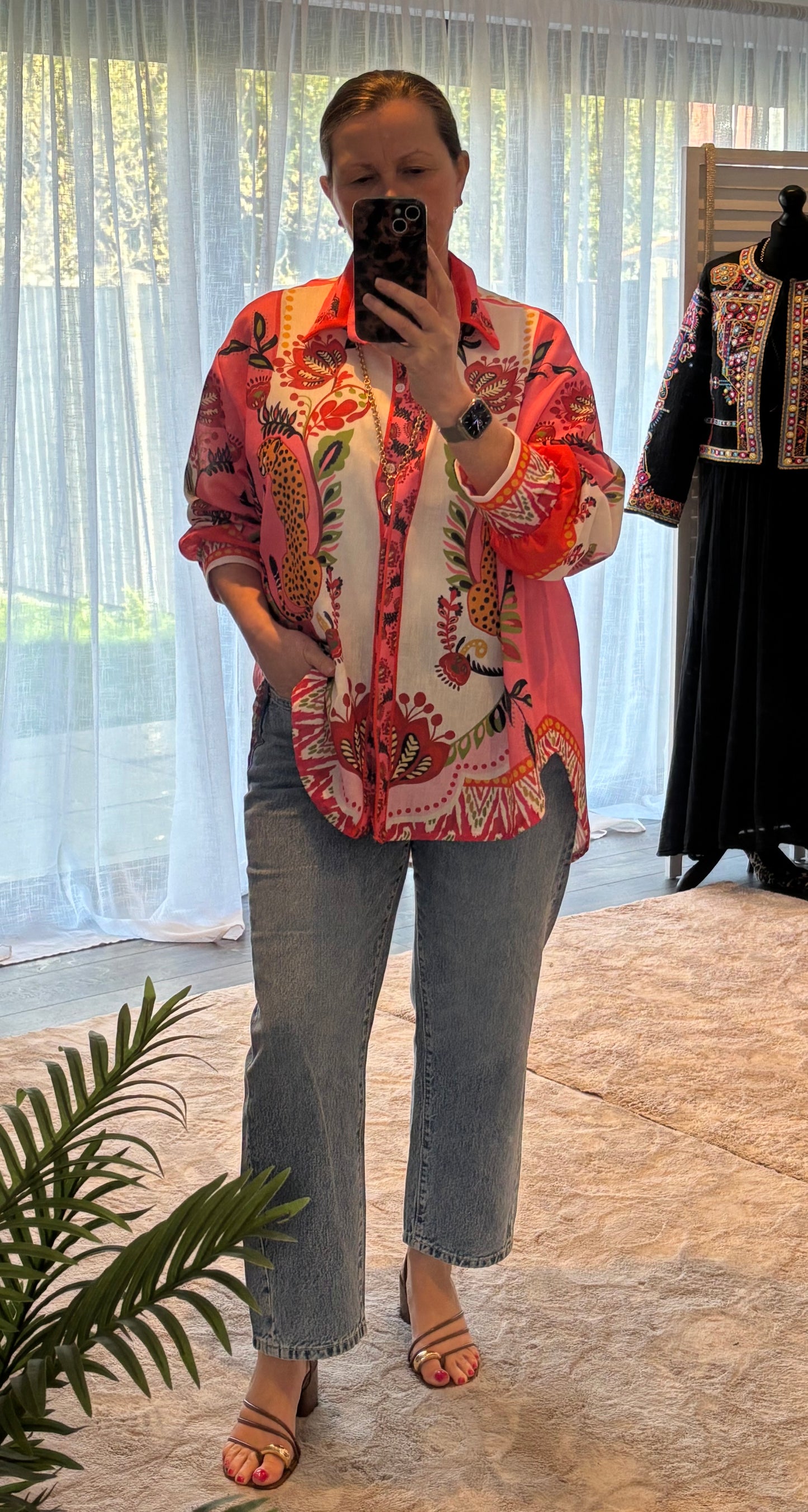 Coral Statement Print Shirt