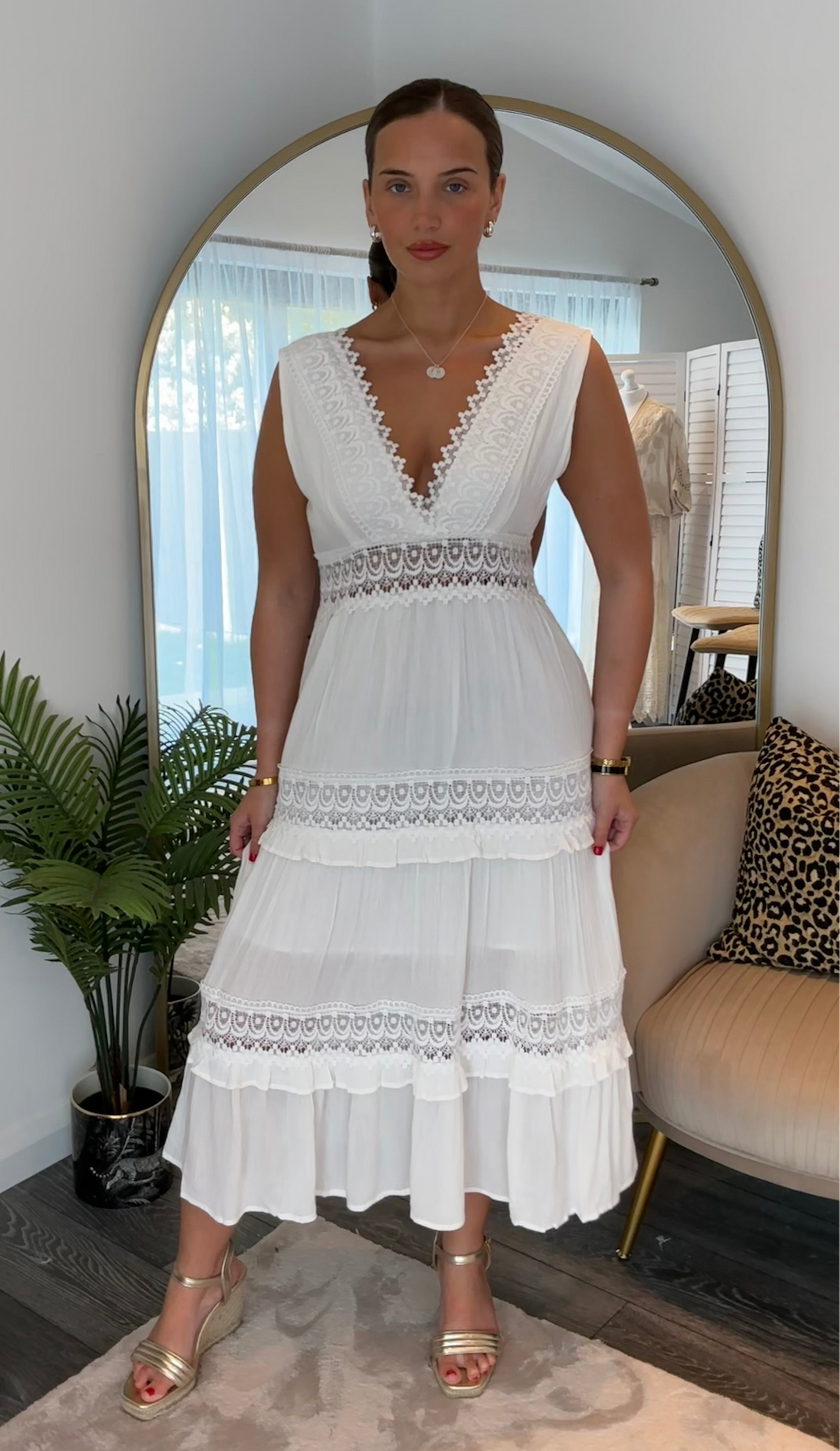 White “ Sofia” Crochet Midi Dress