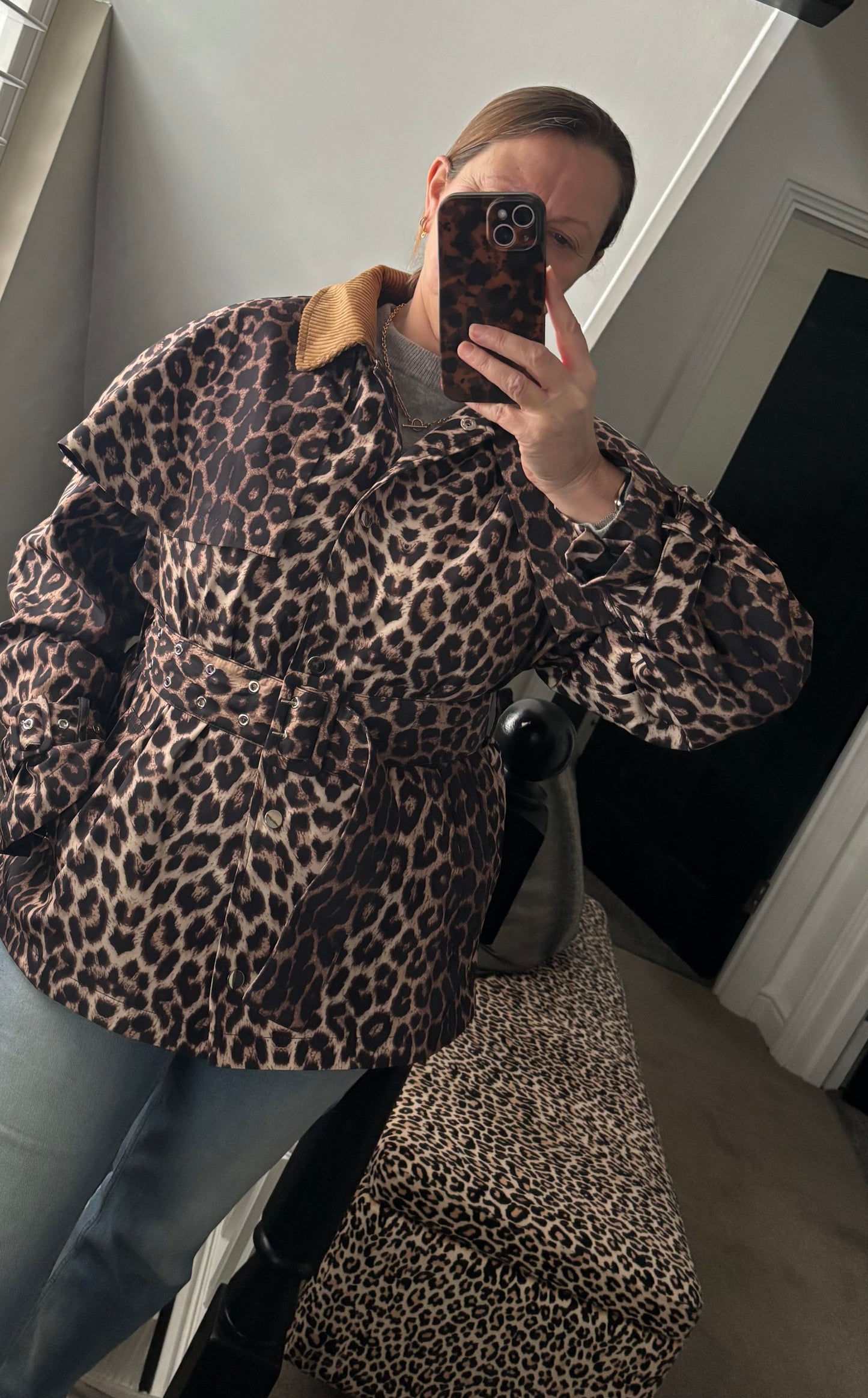 Brown “Lorna” Leopard Trench Jacket