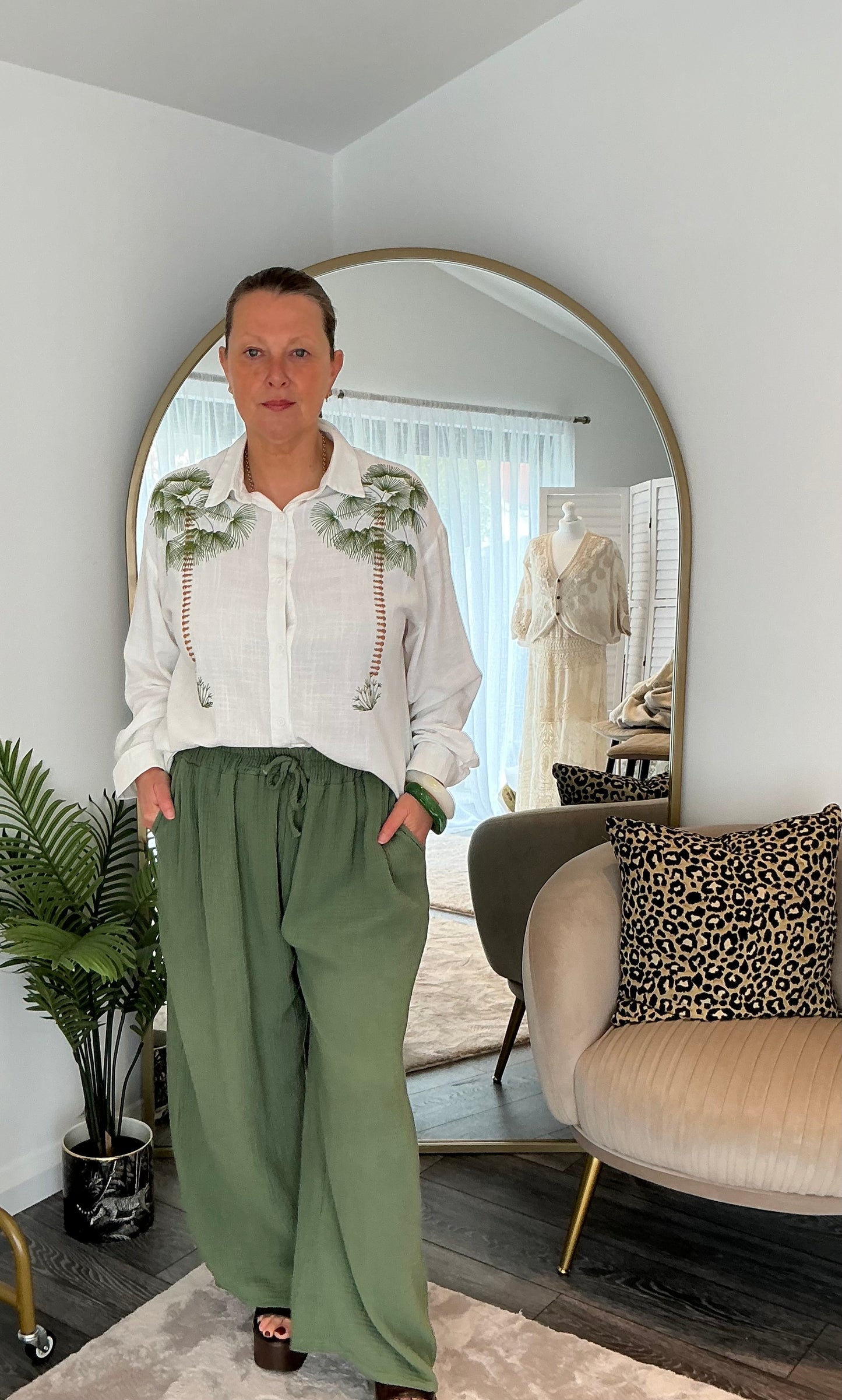 Cream “Venice” Embroidered  Shirt
