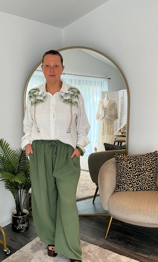 Cream “Venice” Embroidered  Shirt