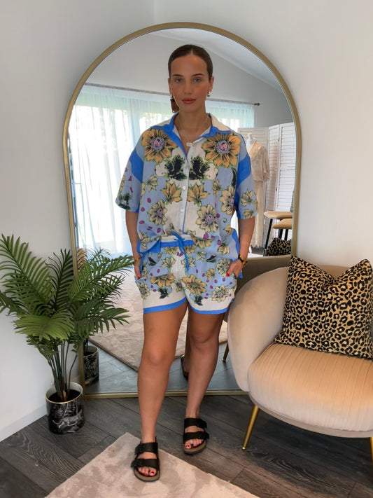 Blue “Nicole” Floral Shorts Co-ord