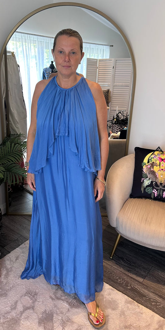 Blue Silk Mix Maxi Dress
