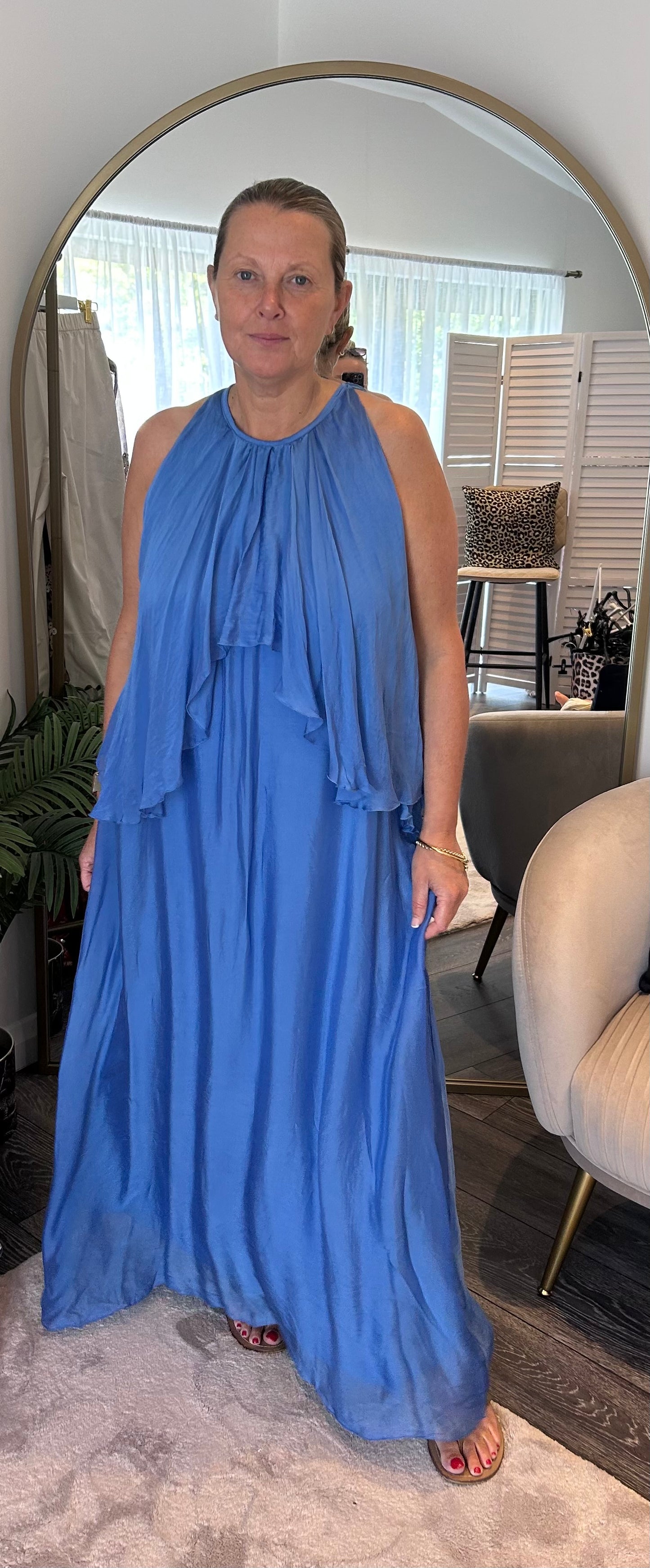 Blue Silk Mix Maxi Dress