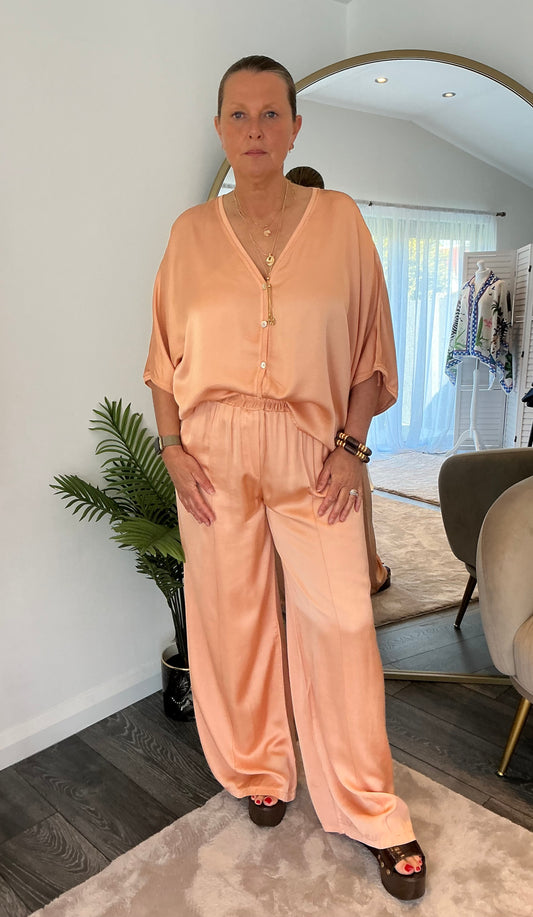 Peach Saffron Satin Coord