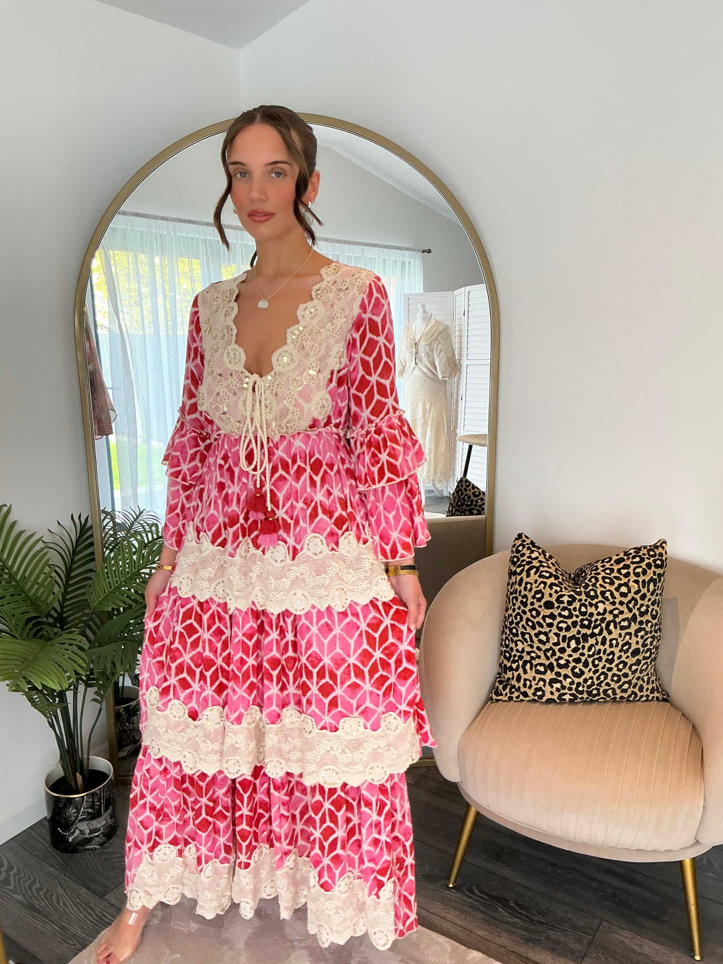 Pink/Red “Valencia” Boho Maxi Dress