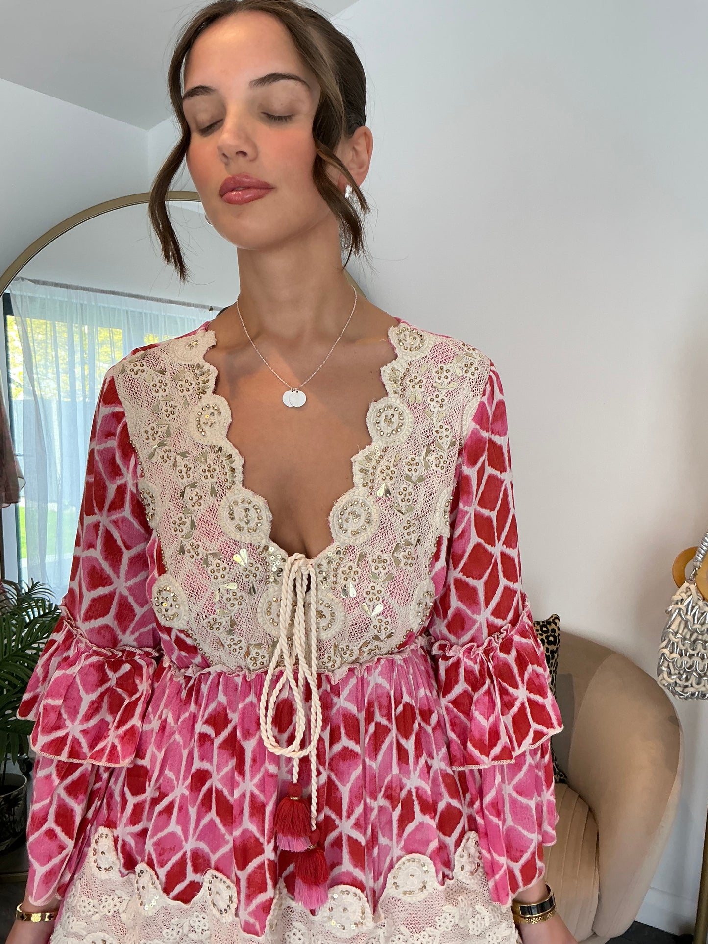 Pink/Red “Valencia” Boho Maxi Dress