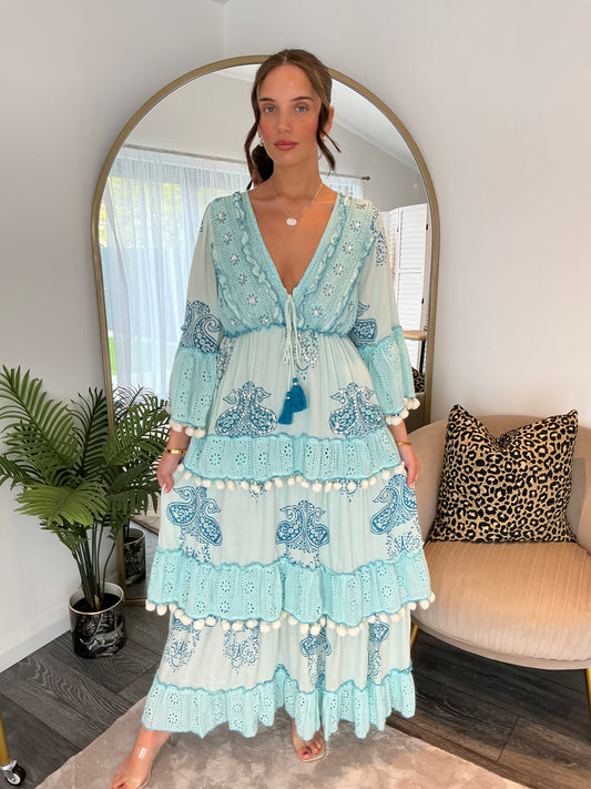 Blue “Valeria” Boho Maxi Dress