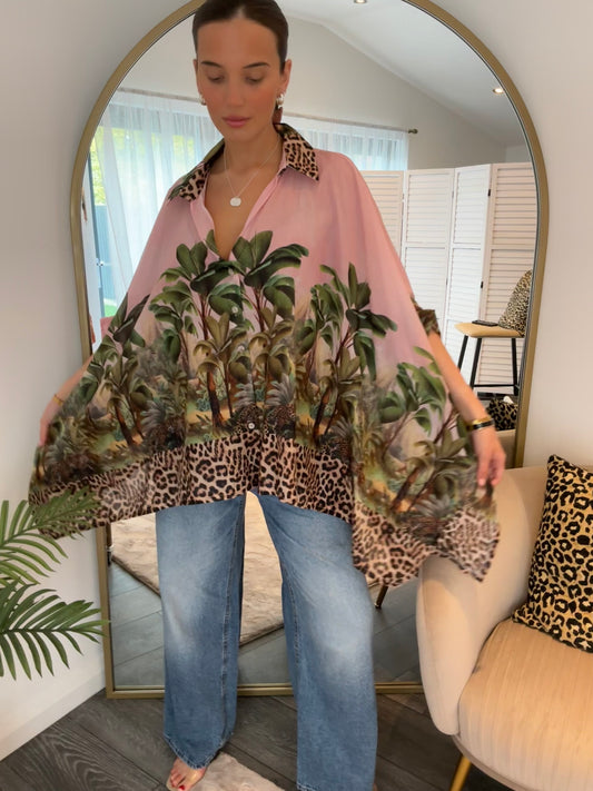 Pink “ Laura” Leopard Poncho Shirt