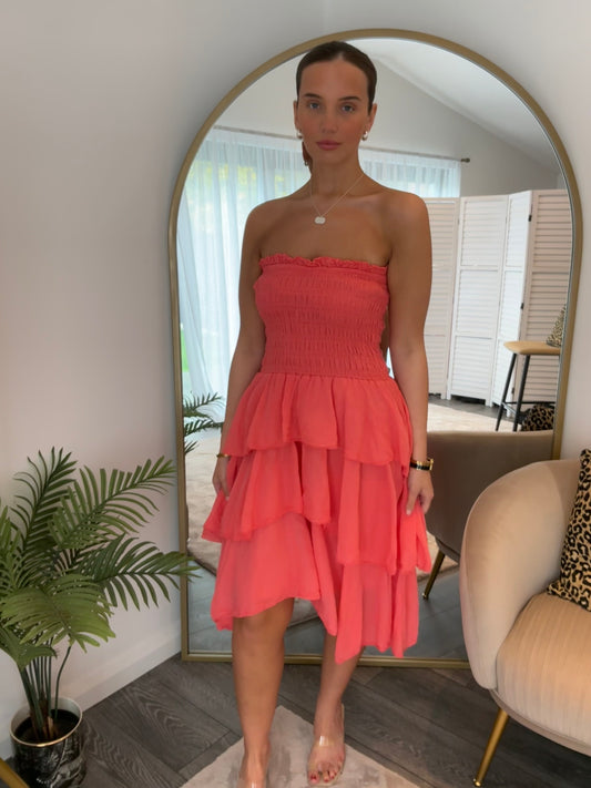 Coral “Faith” Bandeau Dress