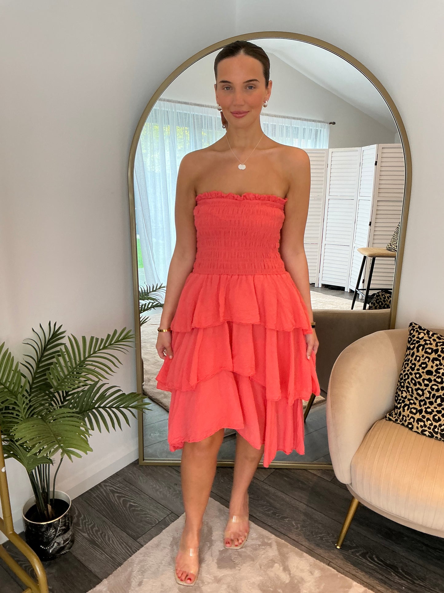 Coral “Faith” Bandeau Dress