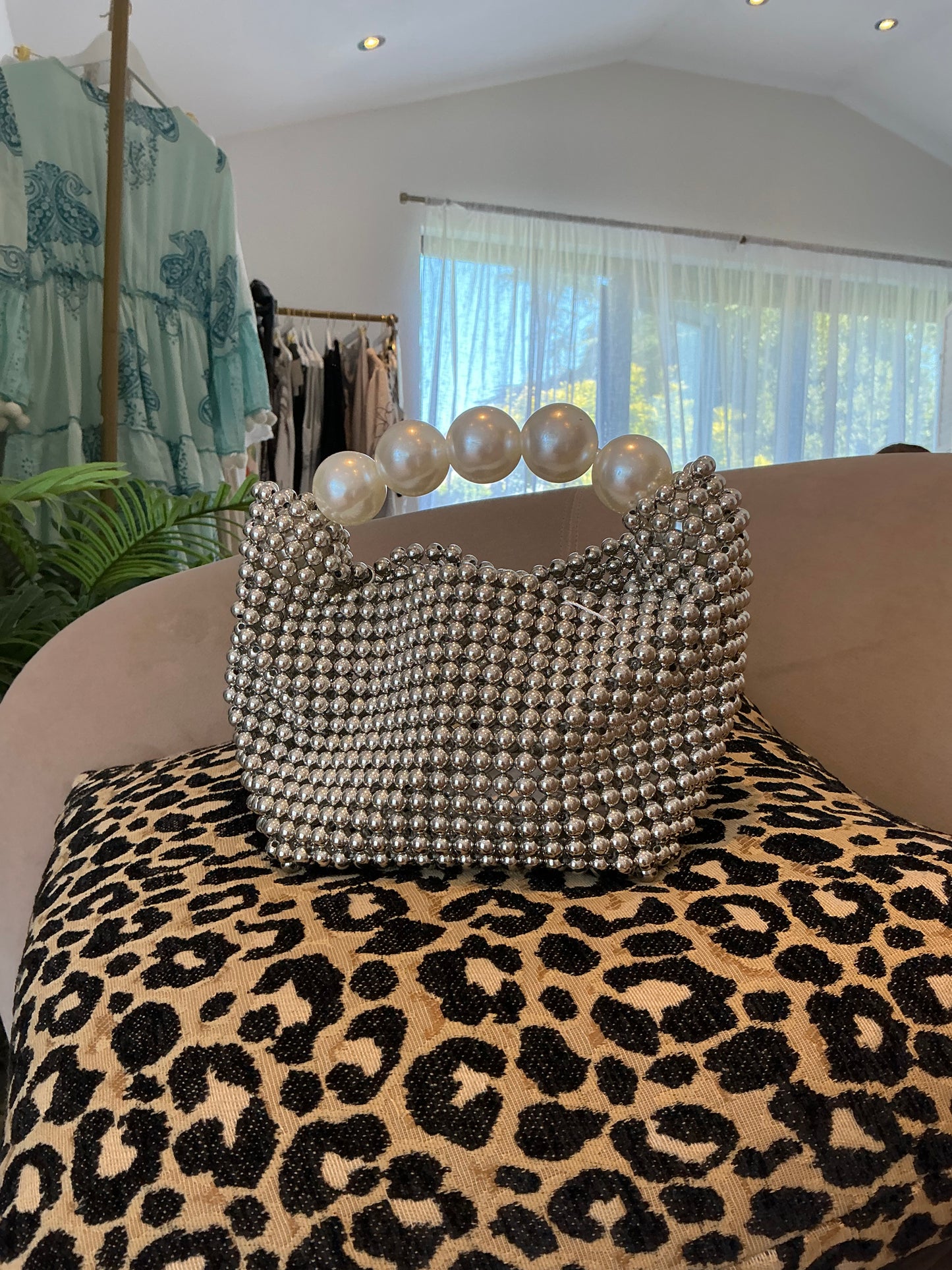 Silver Bead & Pearl Bag