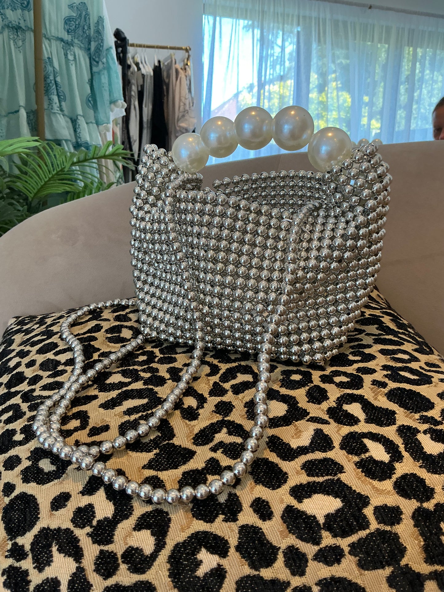 Silver Bead & Pearl Bag