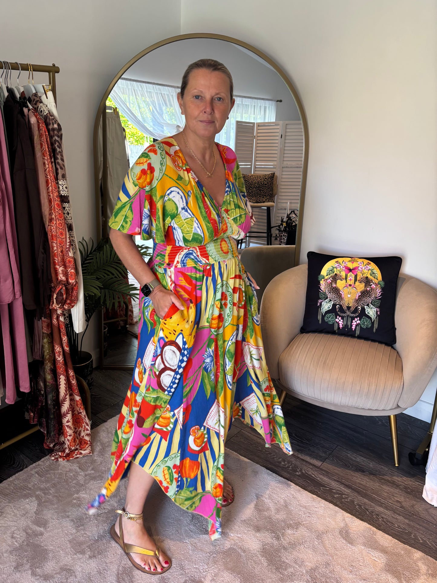 Blue Tropical Print Maxi Dress