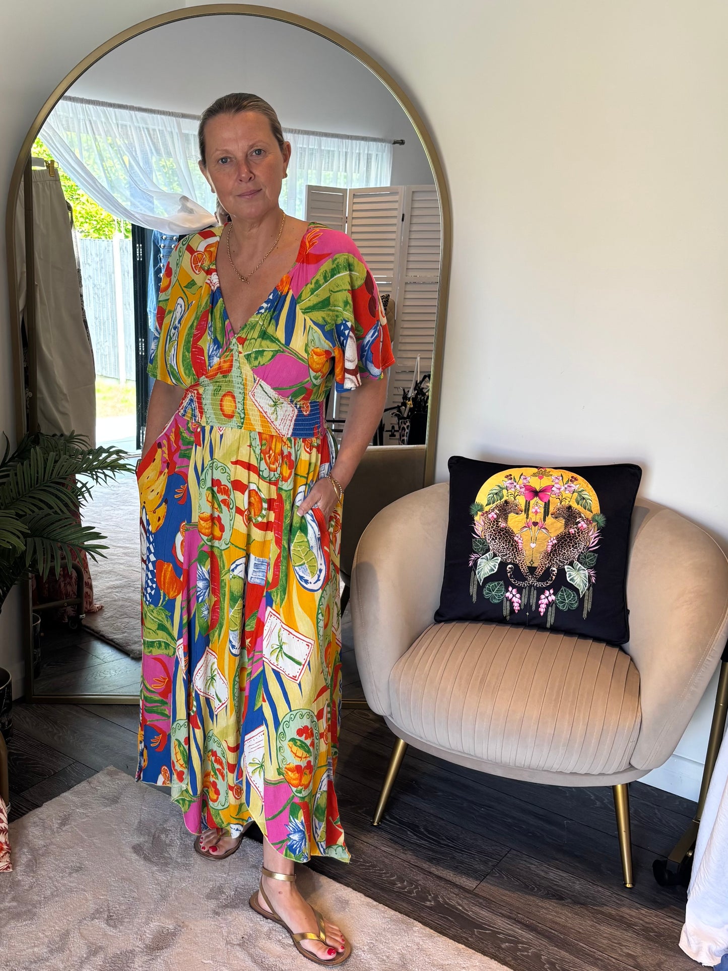 Blue Tropical Print Maxi Dress