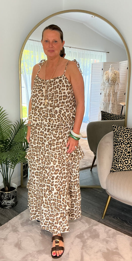Beige “Lucia” Animal Print Maxi Dress