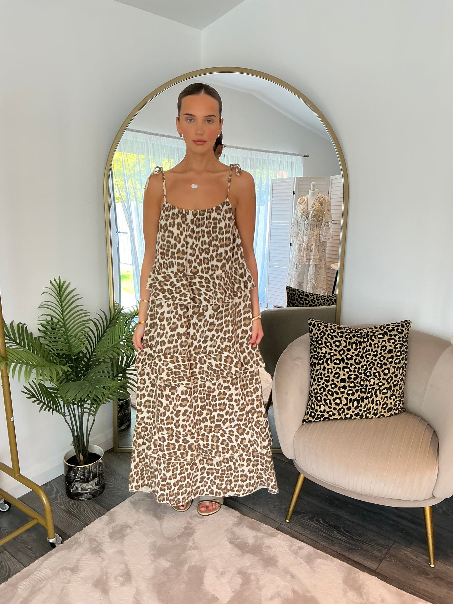Beige “Lucia” Animal Print Maxi Dress