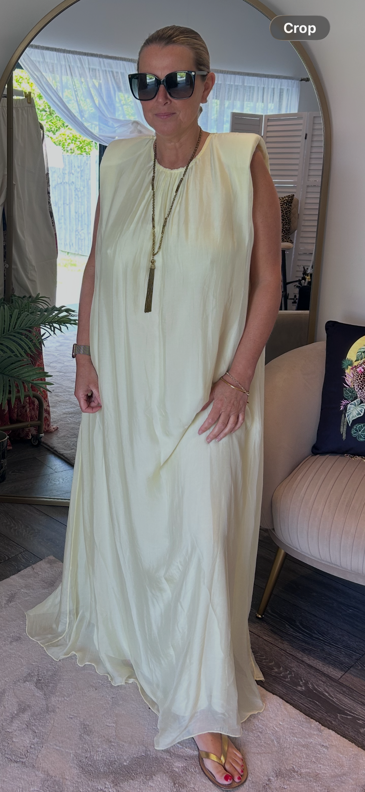 Lemon Shoulder Pad Silk Dress