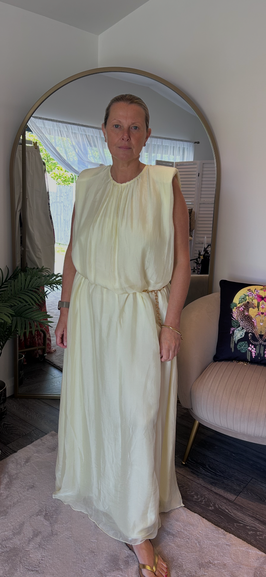 Lemon Shoulder Pad Silk Dress
