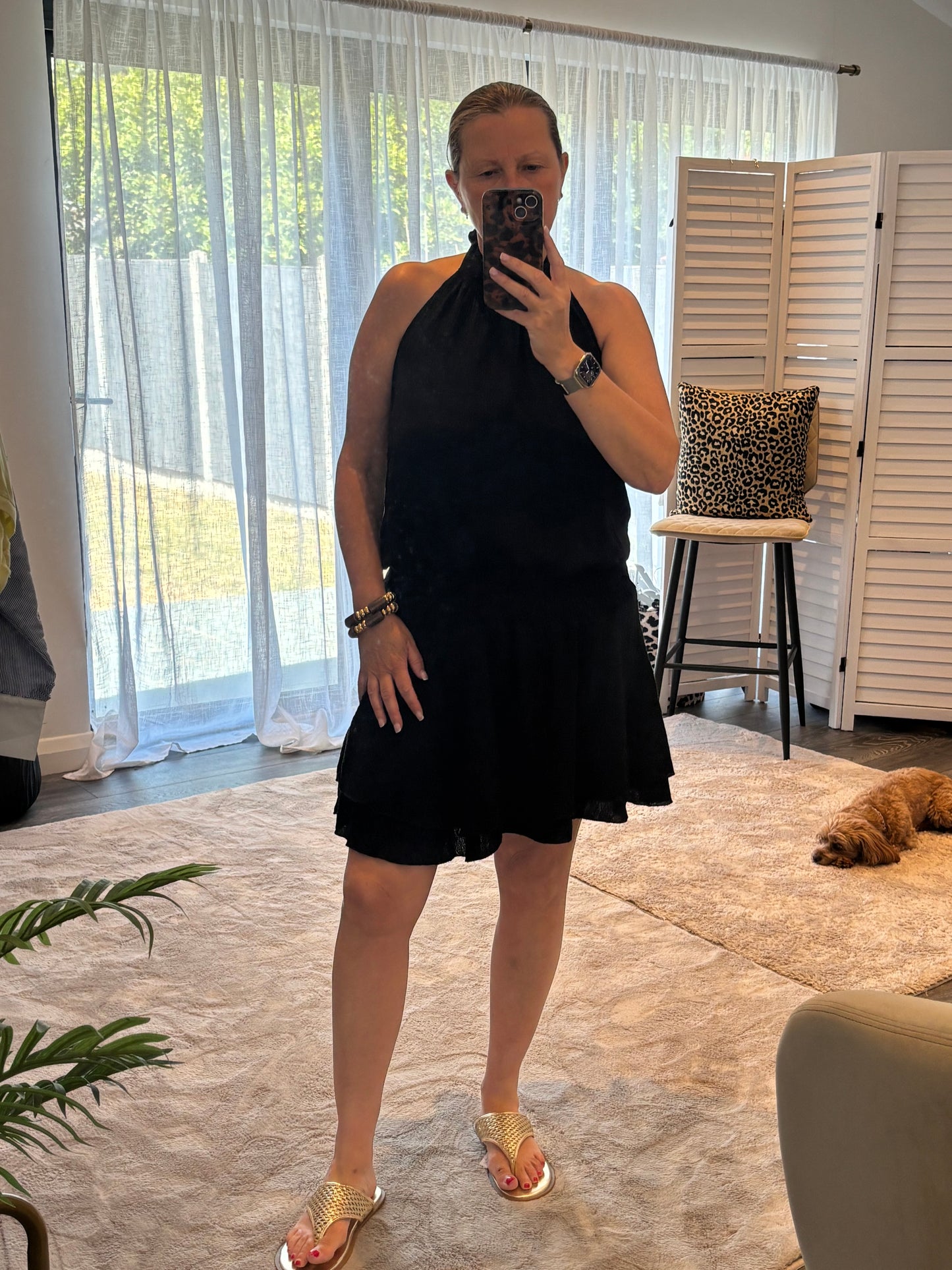 Black Halter Neck Tiered Dress