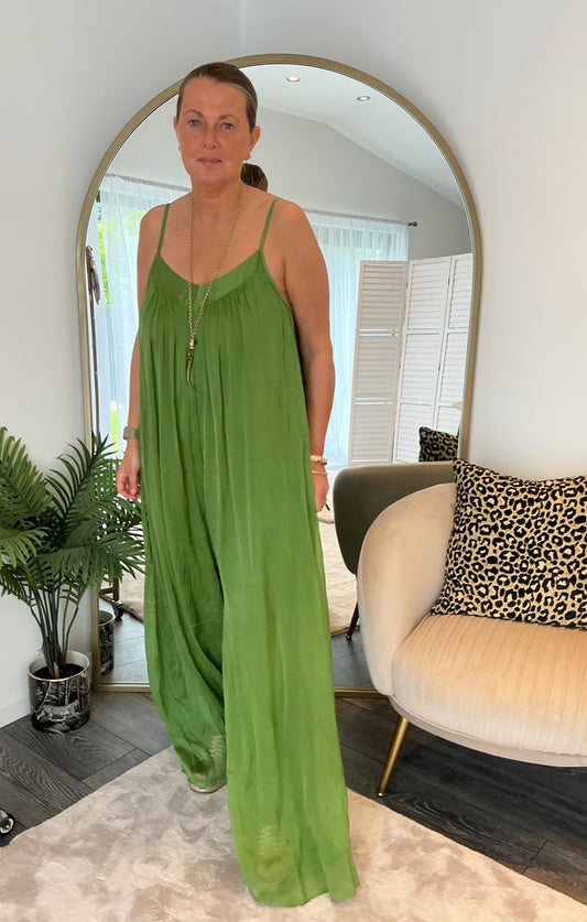 Green “Sadie” Silk Mix Jumpsuit
