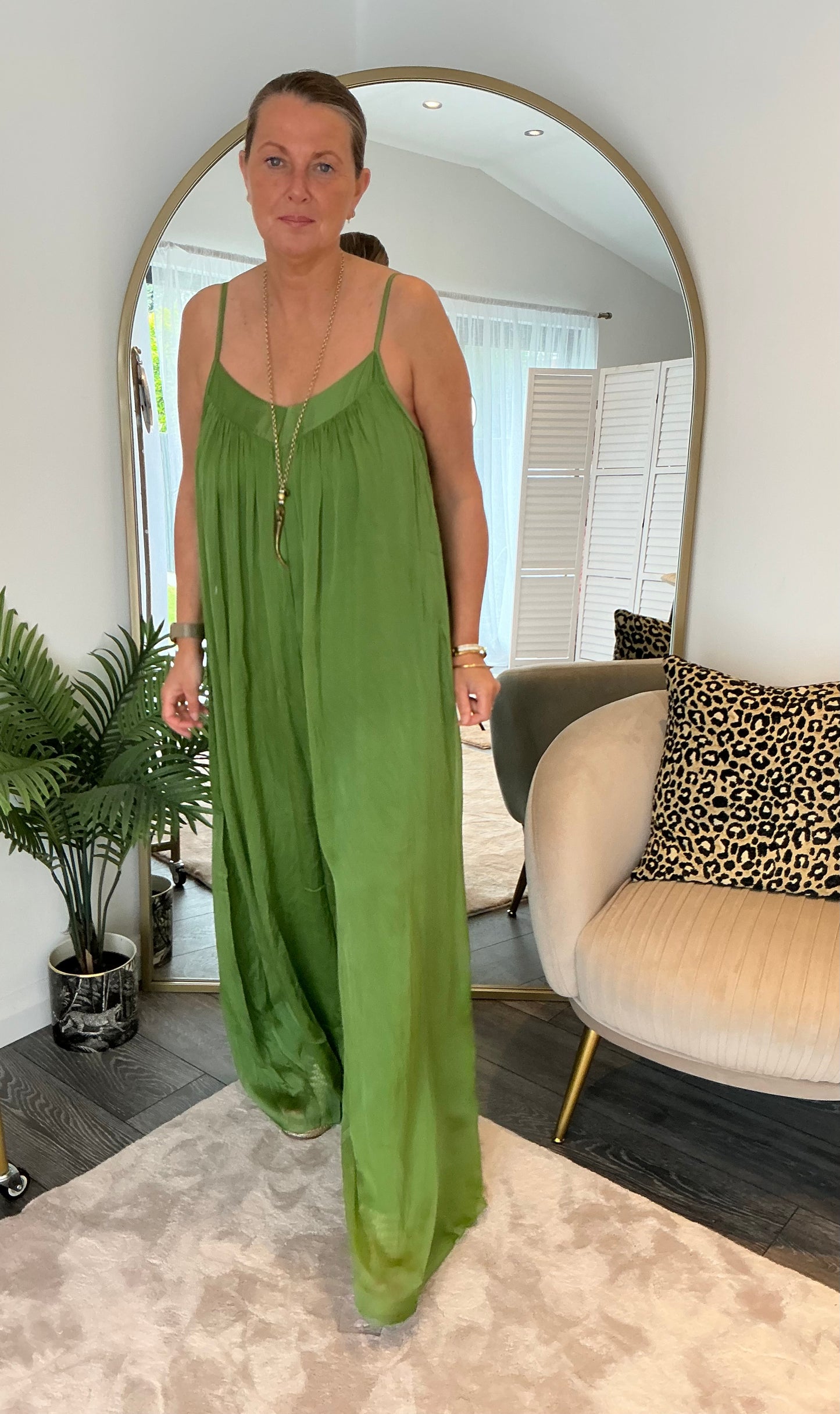Green “Sadie” Silk Mix Jumpsuit