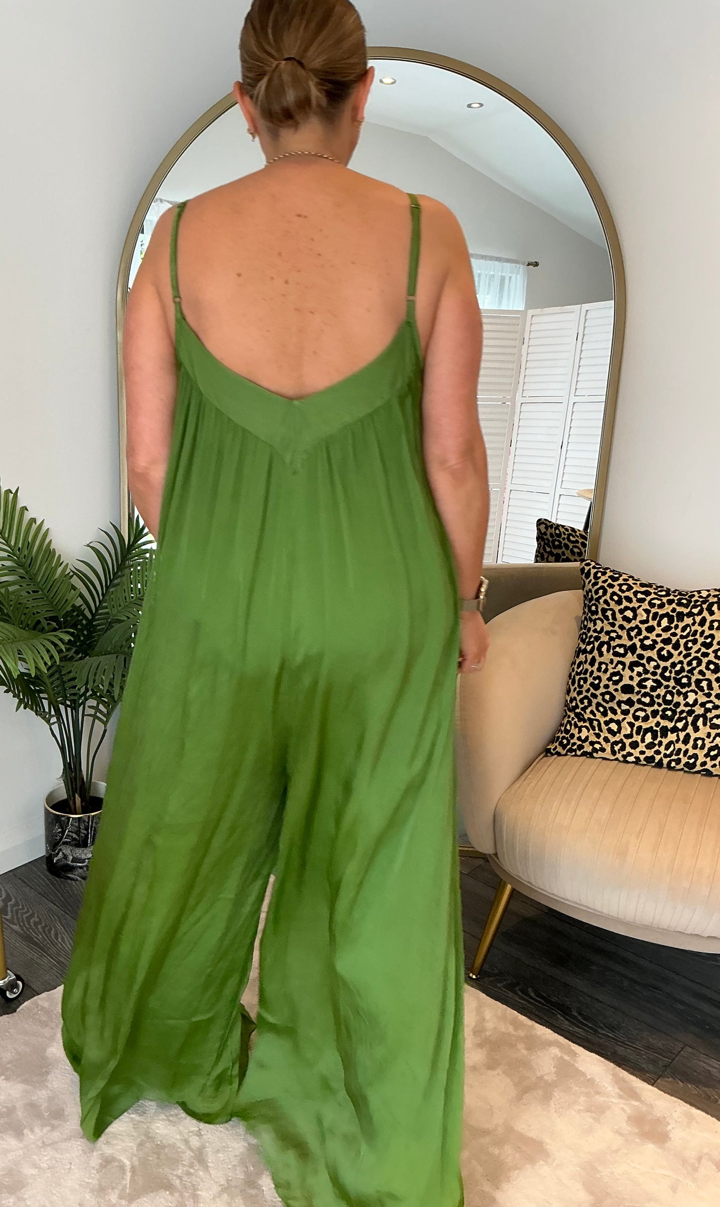 Green “Sadie” Silk Mix Jumpsuit