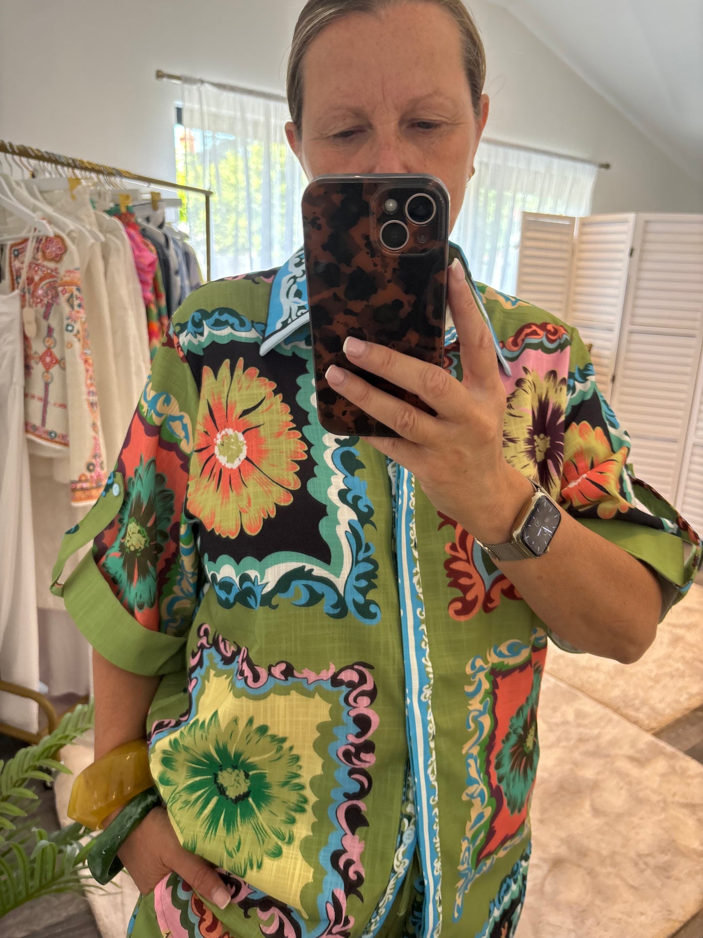 Green Floral Print Shirt & Short Coord