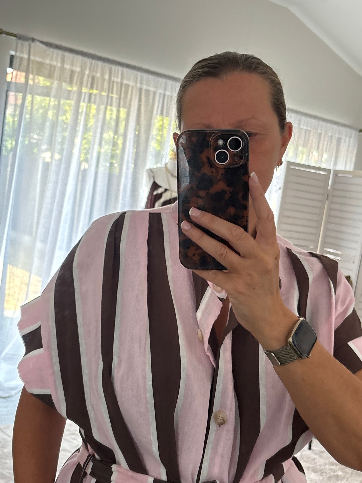 Brown Stripe Shirt Dress