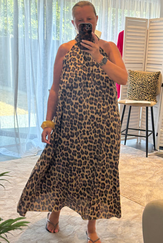 Brown Animal Print Maxi Dress