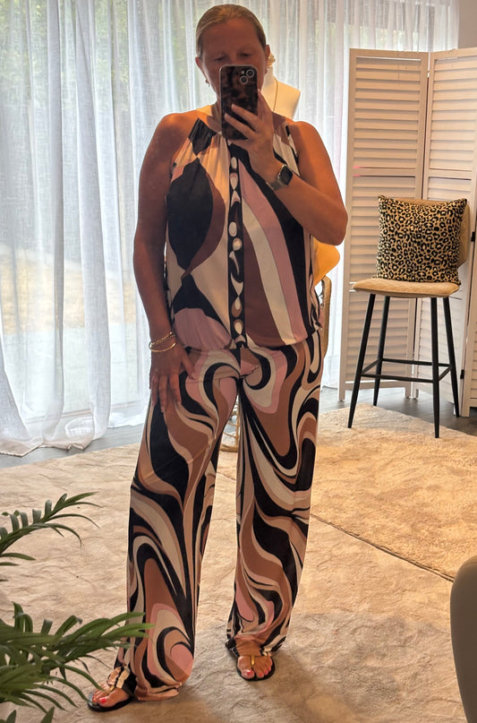 Brown Slinky Jersey Print Coord