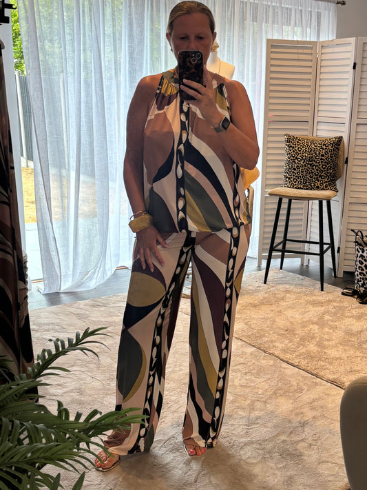 Khaki Slinky Jersey Print Coord