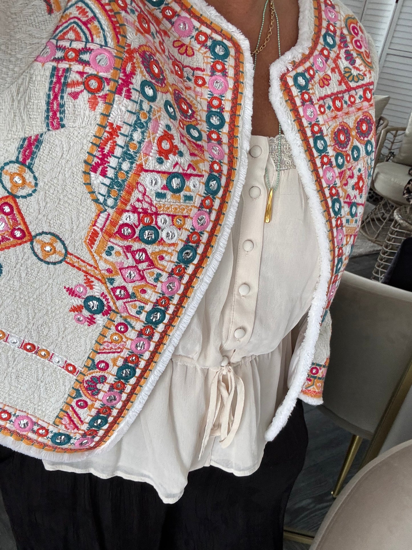 Cream “Mia” Embroidered Jacket