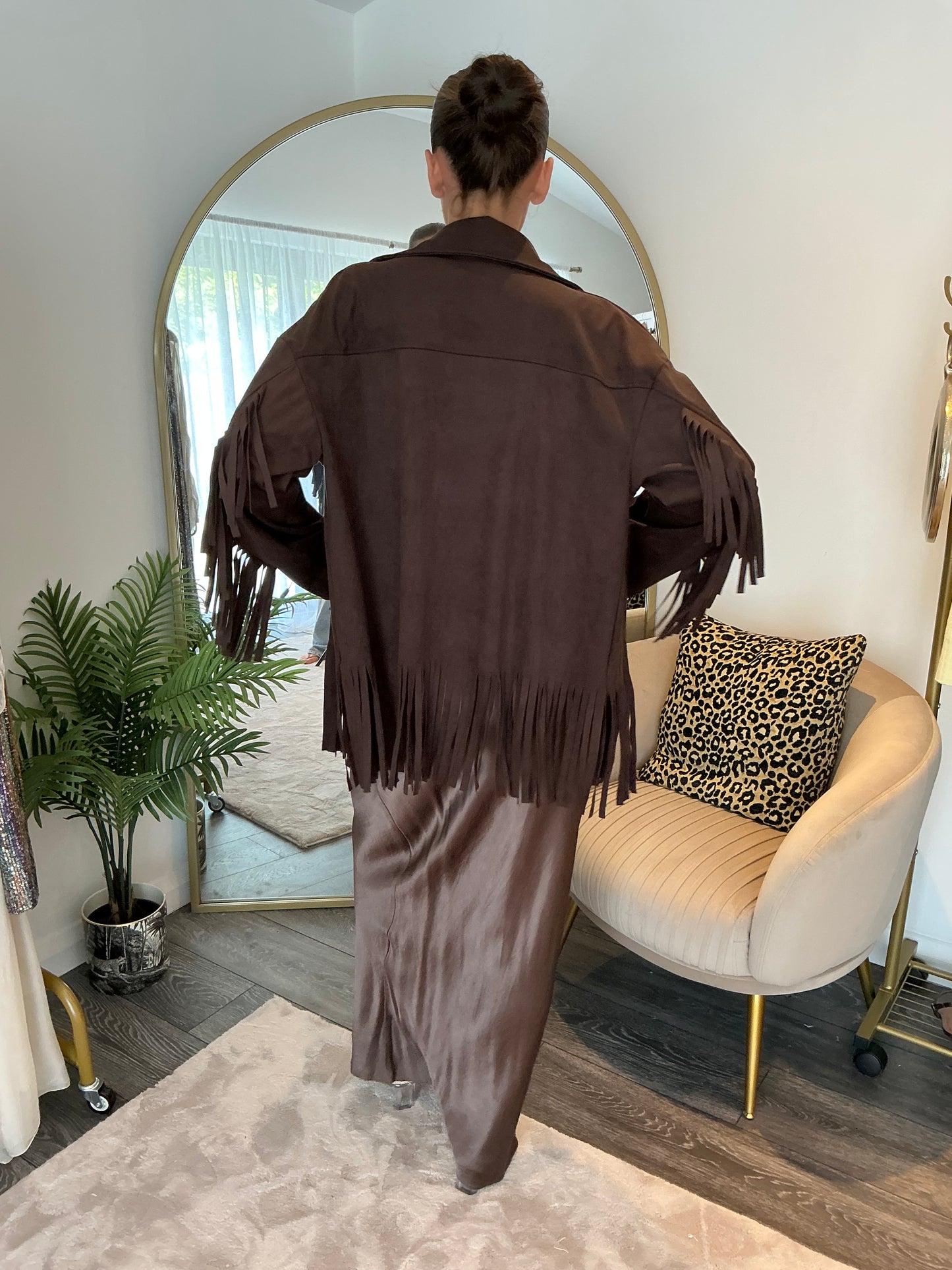 Chocolate “Kate” Suedette Fringe Jacket