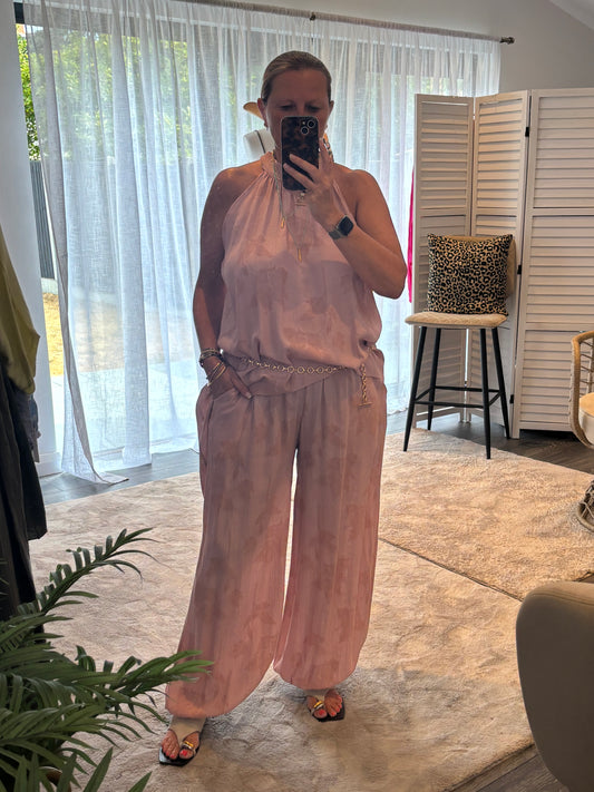 Pink “Whitney” Assymetric Top & Trouser Coord